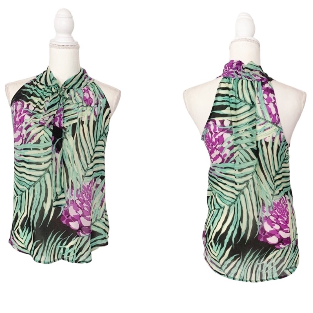 Eva Mendes Green Multi Color Sleeveless Blouse Top Size Medium